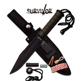 Faca Full Tang Survivor Com Bainha E Kit De Sobrevivência